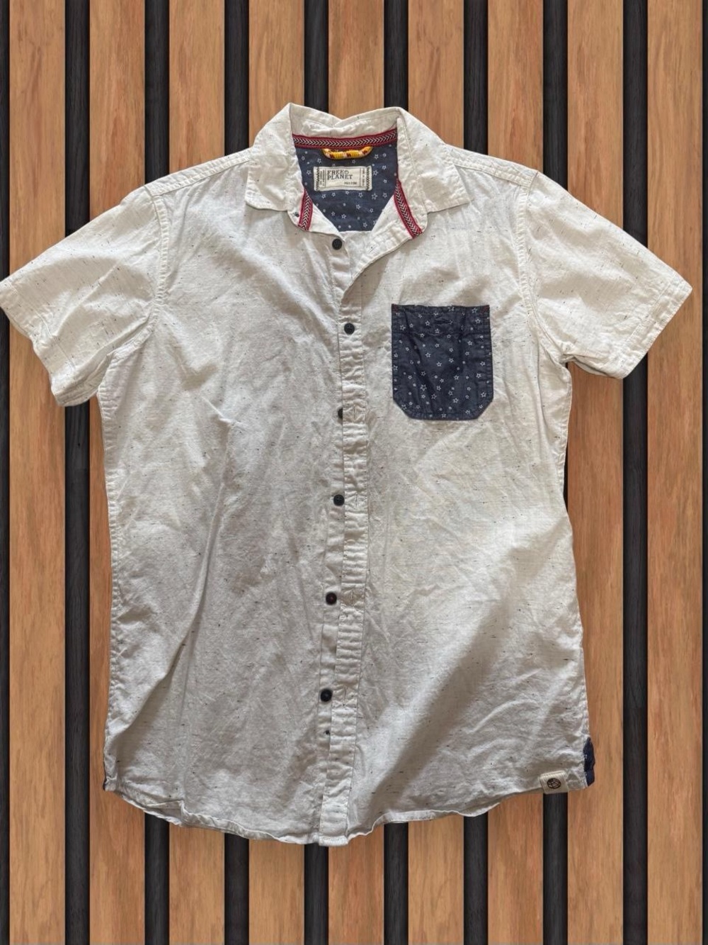 Buffalo David Bitton Short-Sleeve White Button-Down with Navy Pocket